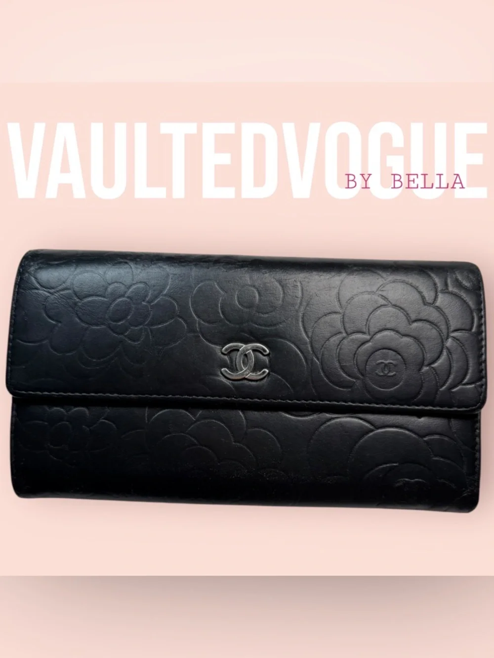 ‼️NOW AVAILABLE‼️ CHANEL Black Camellia-Embossed Leather Wallet CC Logo